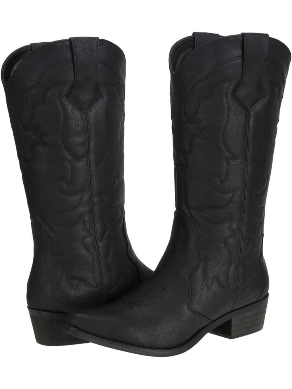 Women's Ladies Western Wide Calf Cowgirl Black Embroidered Fashion Boots